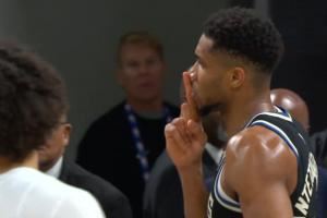  🤫👎👎！字母哥压哨绝杀步行者 比闭嘴+反嘘步行者球迷！