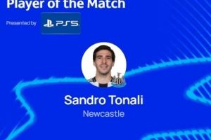  欧冠官方：托纳利当选纽卡2-0毕尔巴鄂竞技全场最佳球员